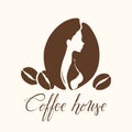 Logo with profile of woman and coffee beans for coffee shop, coffee point or cafe