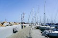 Elegant and modern yacht marina with moored to a pier sailboats and cutters on the coast of Denmark Royalty Free Stock Photo