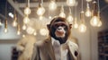 Elegant Monkey in Suit Under Bright Lights