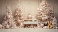 Elegant Monochrome Beige Christmas Christmas trees with piano