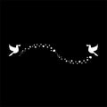 Elegant monochrome romantic illustration with heart confetti wave and flying doves