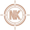 Elegant Monogram with Circular Frame and Ornamental Details in Copper Shade, Initial NK Design Royalty Free Stock Photo