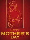 Elegant Mother's Day Card with Pregnant Woman Outline, Vector Illustration