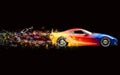 Elegant multicolor super sports car - neon polygon trails