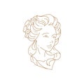 Elegant mythology Greek goddess woman bust lineart vector illustration. Medieval monument female