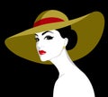 Elegant naked woman wearing big hat