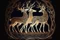 Elegant nature background with reindeers in art nouvea style Royalty Free Stock Photo