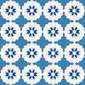 An elegant and nature-inspired blue and white damask pattern with chrysanthemums on peppermint background Royalty Free Stock Photo