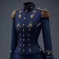 Elegant navy blue uniform with gold ornament on a mannequin