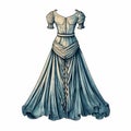 Elegant Neo-renaissance Illustration: Old Blue Dress With Classic Hollywood Glamour