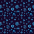 Elegant neon blue snowflakes of various styles