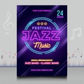 Elegant neon lights music festival poster in creative style with modern shape design