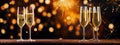 Elegant New Year\'s Eve celebration, champagne glasses raised in a toast against a backdrop of fireworks. Generative AI Royalty Free Stock Photo