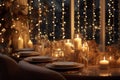 Elegant New Years Eve dinner table setting with Royalty Free Stock Photo