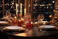 Elegant New Years Eve dinner table setting with Royalty Free Stock Photo