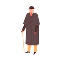 Elegant nineteenth century gentleman in coat, flat vector illustration isolated.