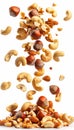 Elegant nuts in graceful levitation, falling beautifully on a pristine white background Royalty Free Stock Photo