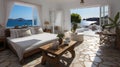 Elegant Oceanfront Bedroom with Serene Terrace View Royalty Free Stock Photo