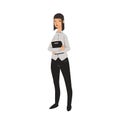 Elegant office girl in white shirt and black trousers. Flat vector illustration. Isolated on white background.