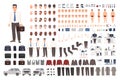 Elegant office worker or clerk creation set or DIY kit. Collection of body parts, stylish business clothes, faces