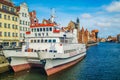 Beautiful Old Town in Gdansk with old houses and white tourist ship Royalty Free Stock Photo