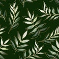 Elegant olive green branches seamless pattern. Luxury tropical vector background