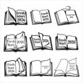 Elegant open book line art Fresh Start 2026 vector Royalty Free Stock Photo