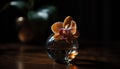 Elegant orchid in vase, reflecting on glass generated by AI