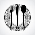 Elegant ornamental knife fork and spoon symbol