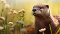 Elegant Otter Grazing In Field Of Flowers