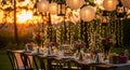 Elegant Outdoor Event Table Setup at Sunset Royalty Free Stock Photo