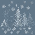 Elegant outline drawing of pine tree seamless pattern. Vector illustration. Royalty Free Stock Photo