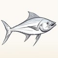Elegant Outlines: A Realistic Tuna Fish Illustration In Americana Style Royalty Free Stock Photo
