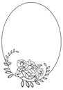 Elegant oval frame with contours of flowers. Raster clip art.