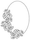 Elegant oval frame with contours of flowers. Raster clip art.