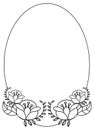 Elegant oval frame with contours of flowers. Raster clip art.