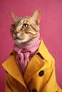 Elegant panter wearing colorful clothes on a pink background. Generative AI