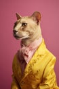 Elegant panter wearing colorful clothes on a pink background. Generative AI