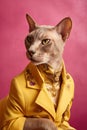 Elegant panter wearing colorful clothes on a pink background. Generative AI