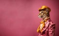 Elegant panter wearing colorful clothes on a pink background. Generative AI