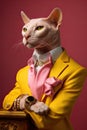 Elegant panter wearing colorful clothes on a pink background. Generative AI