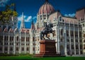 Elegant parliament building in Budapest, Hungary with proud statues and grand monasteries