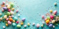 Elegant Pastel Blue Easter Background with Marble Eggs Confetti and Ample Copy Space for Your Spring Celebration Design Royalty Free Stock Photo