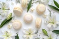 Delicate macarons with white lilies Royalty Free Stock Photo