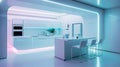 Elegant Pastel White Futuristic Kitchen: Neon LED Accents & Minimalist Charm