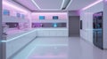 Elegant Pastel White Futuristic Kitchen: Neon LED Accents & Minimalist Charm