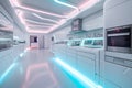 Elegant Pastel White Futuristic Kitchen: Neon LED Accents & Minimalist Charm