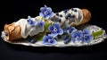 Elegant Pastry With White Icing And Black Flowers - A Stunning Culinary Masterpiece
