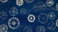 An elegant pattern of handwritten trigonometric equations and circular diagrams. White ink on a deep blue background Royalty Free Stock Photo