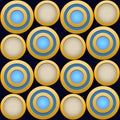 Elegant  Pattern, Striking Gold Rings with Blue, Beige and Dark Blue Beckground Royalty Free Stock Photo